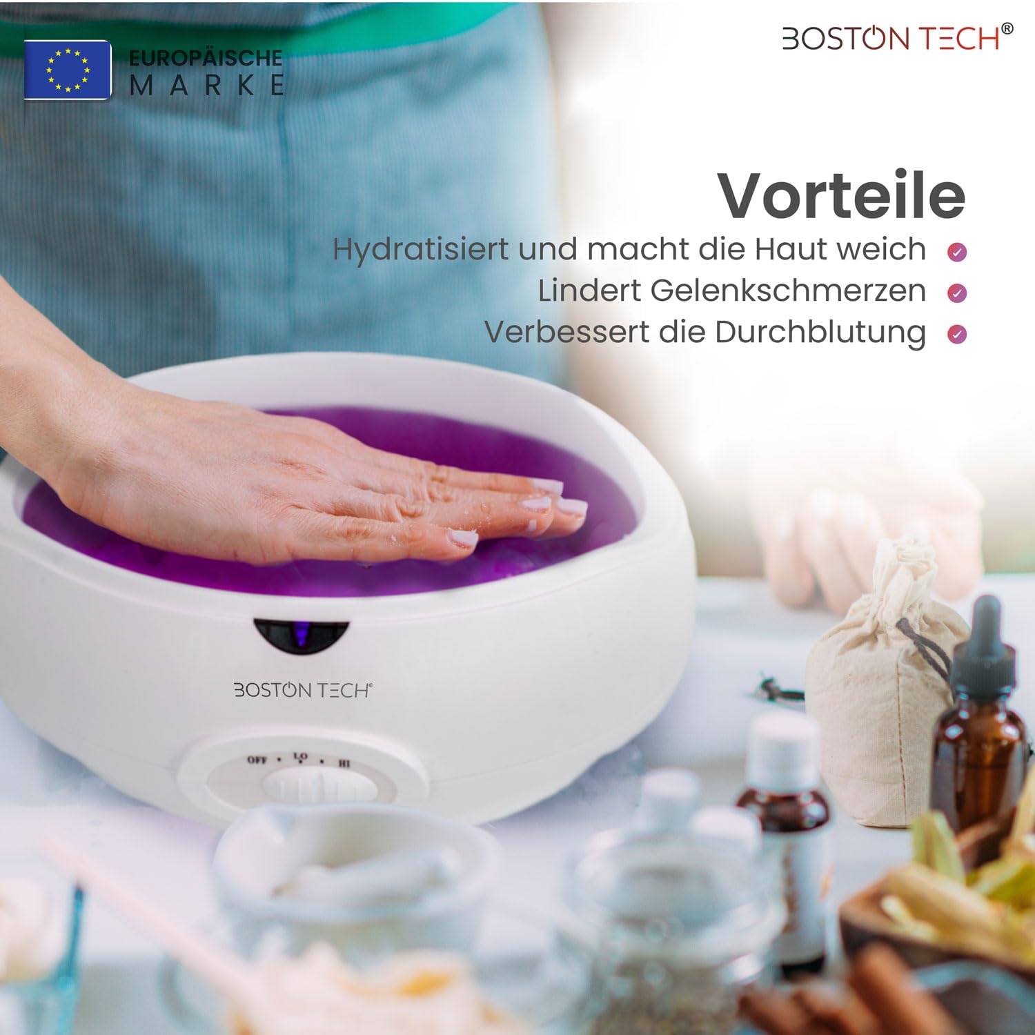 Boston Tech® Paraffin-Handbad von Muskelschmerzen und Arthritis. 3 Liter Fassungsvermögen. Feuchtigkeit und revitalisiert die Haut. Enthält 900 g Wachs und Zubehör für den Heim- und professionellen