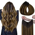 HOTBANANA Wire Hair Extensions, 14 inch 75g Dark Brown to Golden Brown Invisible Fish Line Real Human Hair Extensions Straight