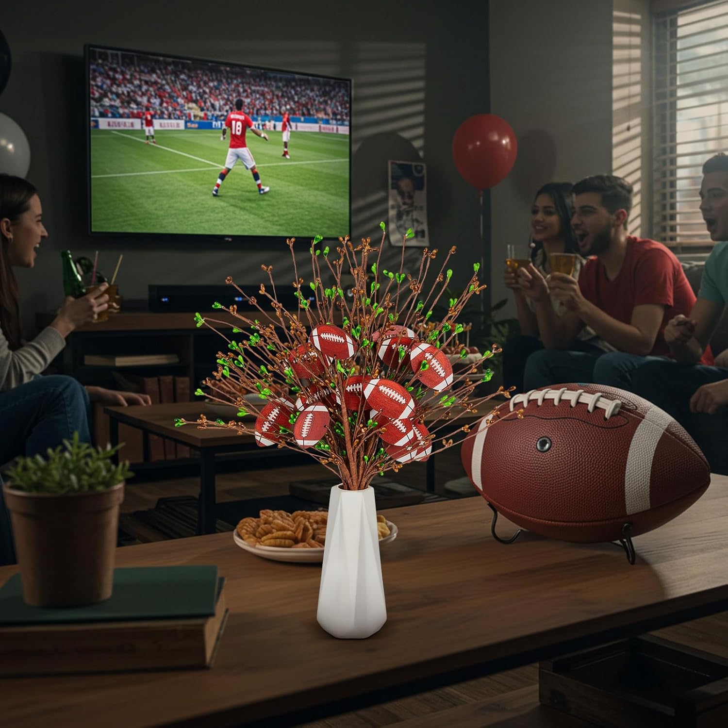 XunYee 6 Pcs Football Party Decorations Football Centerpieces Sticks for Table Sport Rugby Birthday Toppers for Game Day Babyshower Decor Sport Artificial Flowers Birthday Party Supplies