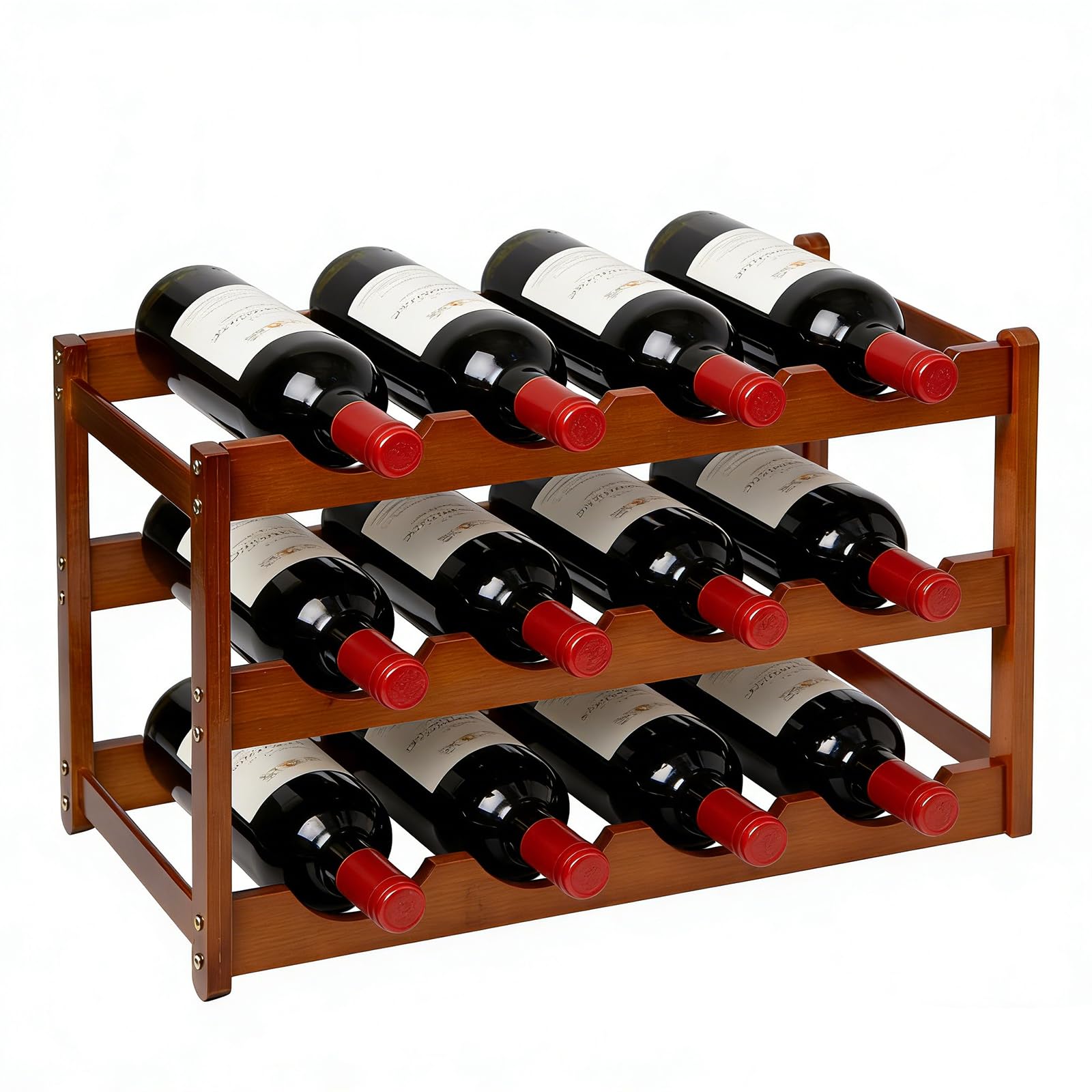 Portabottiglie da Tavolo in Bambù Portabottiglie di Vino per Bar | Portabottiglie in Bambù a 3 Piani per 12 Bottiglie, Standard Portabottiglie Autoportante, per Cucina Soggiorno Cantina