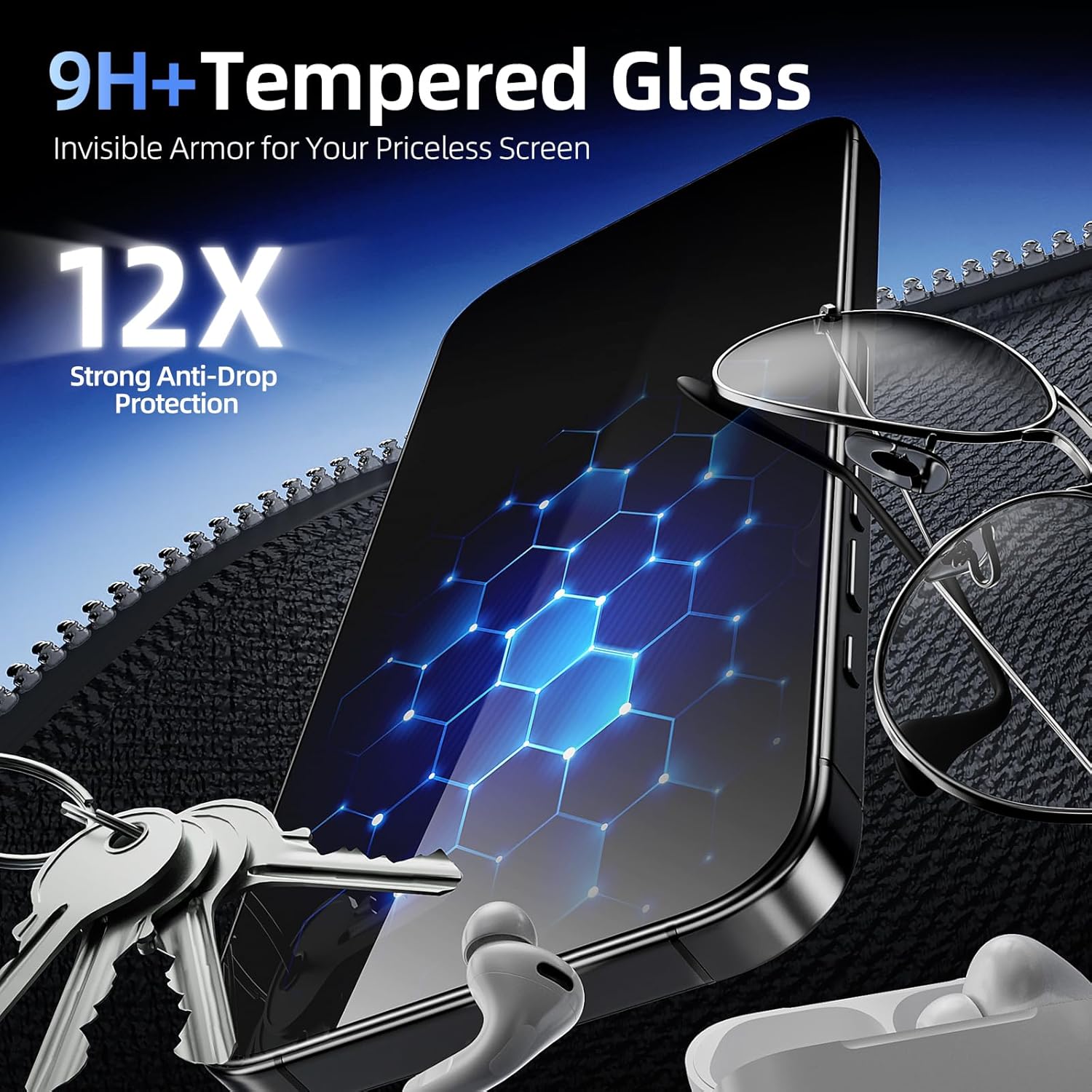 HelloDeere 2 Pack Screen Protector for iPhone 16 Pro Max , Military Grade Shatterproof HD Tempered Glass Film, Anti Spy, Anti Glare &Blue Light, Durable and Bubble Free, Ultra Resistant, Full Coverage, Case Friendly, Easy Installation with auto-align Tray, [6.9 inch]