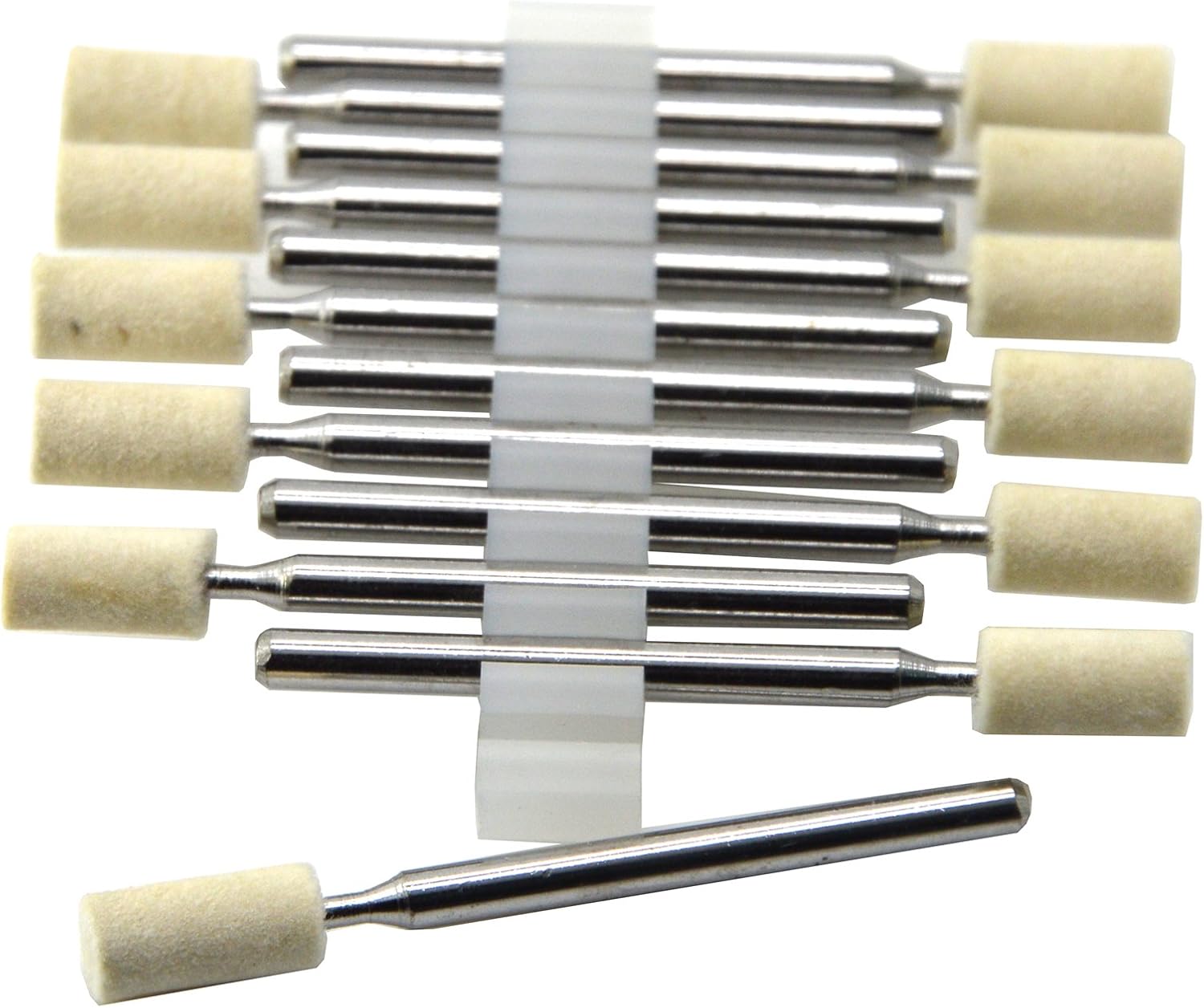 Wokesi Pack of 12,10mm Buff Diameter,1/8''(3mm) Shank,Mandrel Mounted Wool Felt Finishing Polishing Buffing Wheels Cylinder Fit Polishing Polishing Buffing Dremel Rotary Tools (10mm 12Pcs)