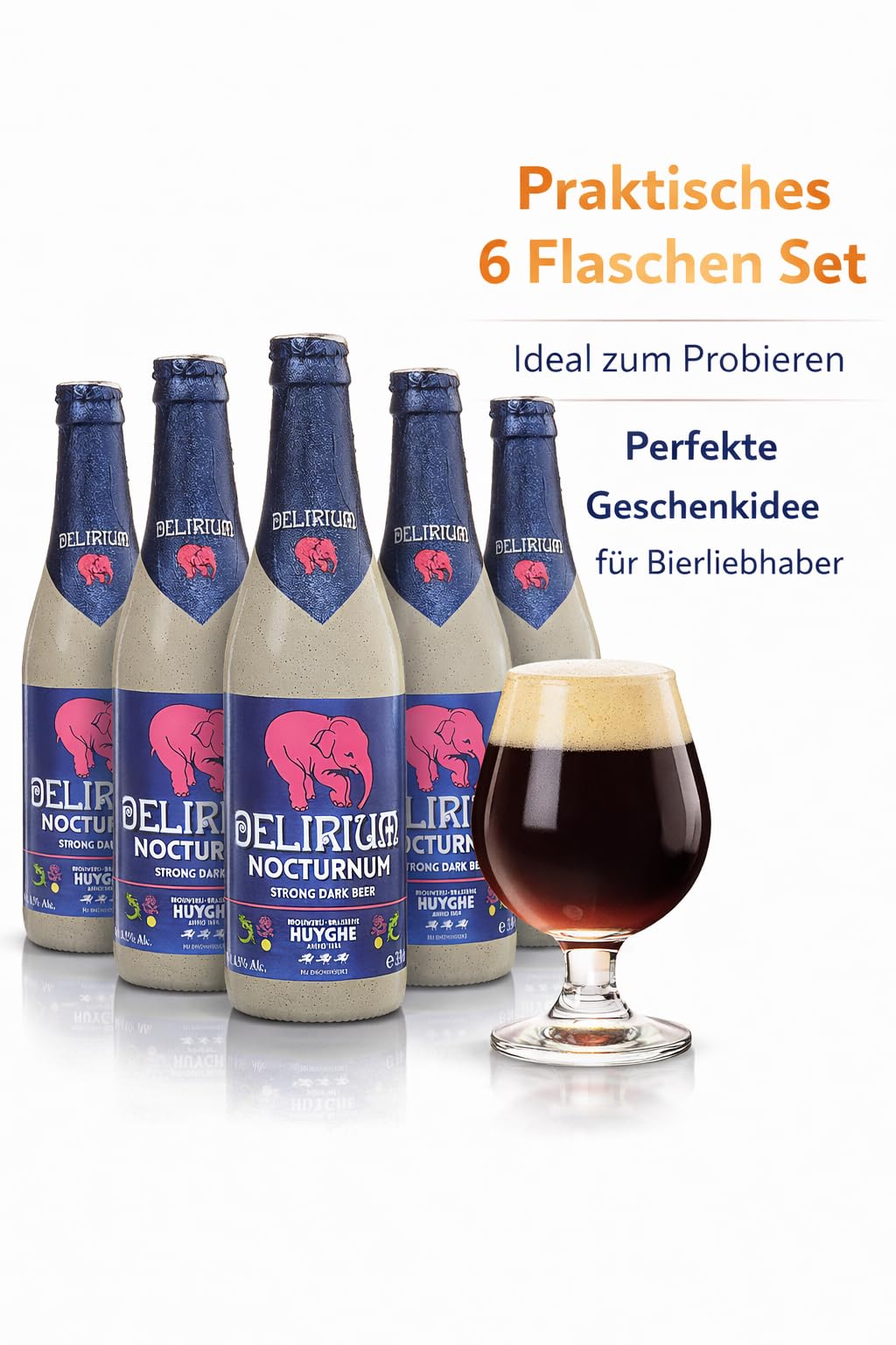 Delirium Nocturnum Belgisches Starkbier 8,5% – Dunkles Strong Dark Ale 6×0,33l Flaschen | Brouwerij Huyghe Premium Craft Beer mit Karamell-, Schokoladen- & Gewürznoten | Intensives Gourmet Bier