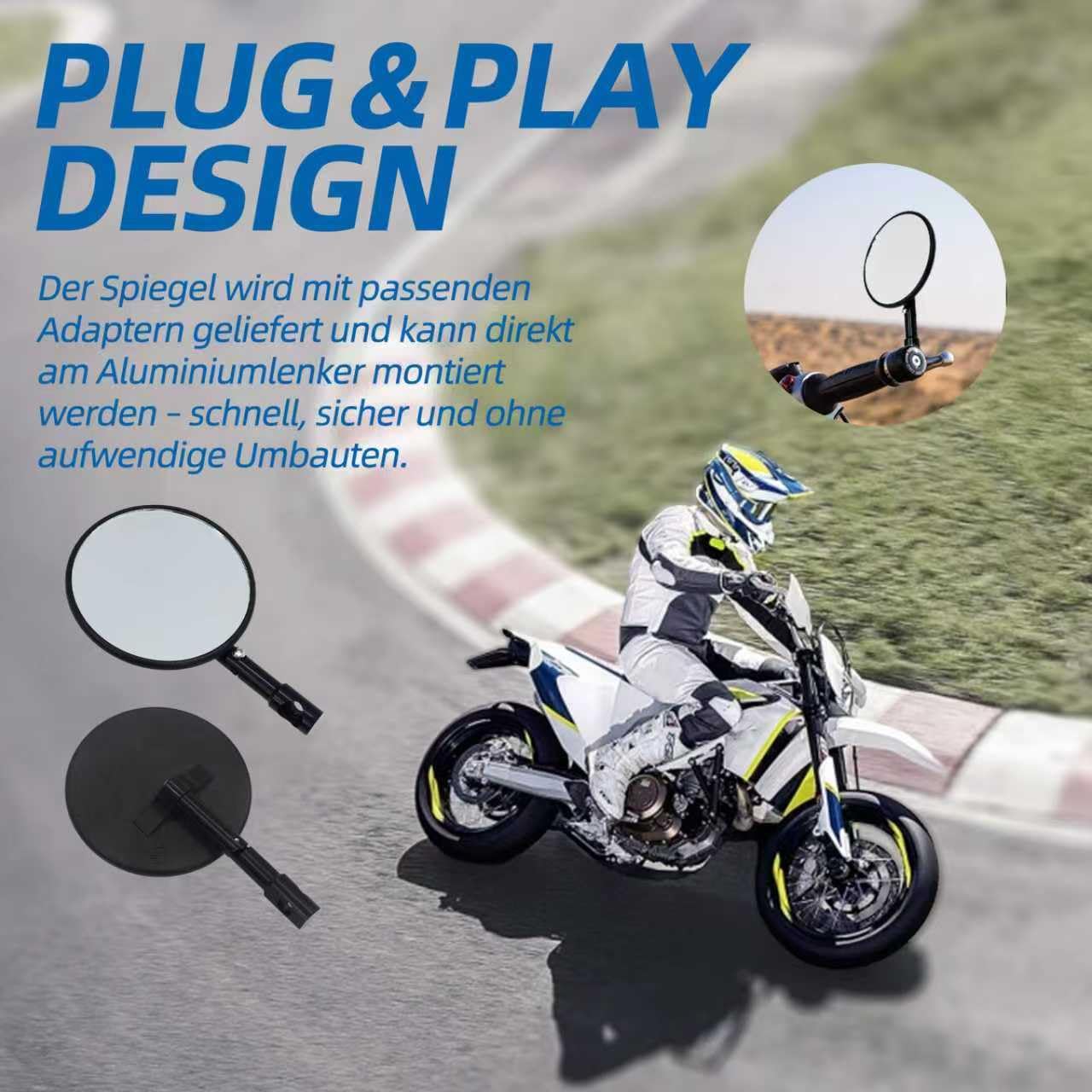 Rückspiegel Set E-geprüft,Plug & Play inkl. Adapter,passend für KTM SMCR 690 & Husqvarna Supermoto 701,Motorrad Lenkerendenspiegel Zubehör