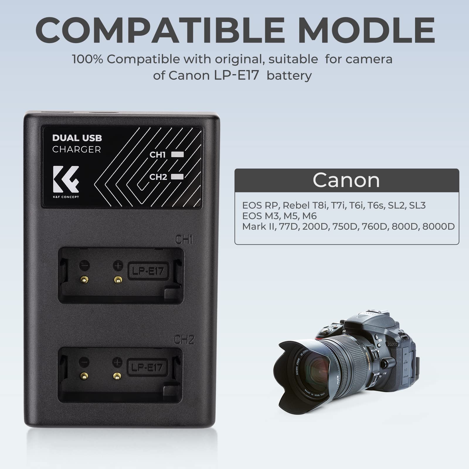 K&F Concept LP-E17 1250mAh Digitale Camera Dubbele Batterij Met Led Tweekanaals Lader Voor Canon Came 53485527
