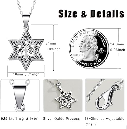 Miniatura 4 de LES OSEWA Collar de estrella de David para mujeres y hombres, collar de estrella judía de plata de ley, dije de estrella de David, joyería judía,