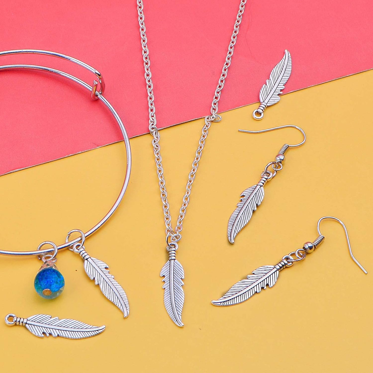 100pcs Feather Leaf Charm Pendants Vintage Alloy Tree Leave Plumage Dangle Charms Craft Supplies for DIY Bracelet Necklace Jewelry Making Findings - Image 7