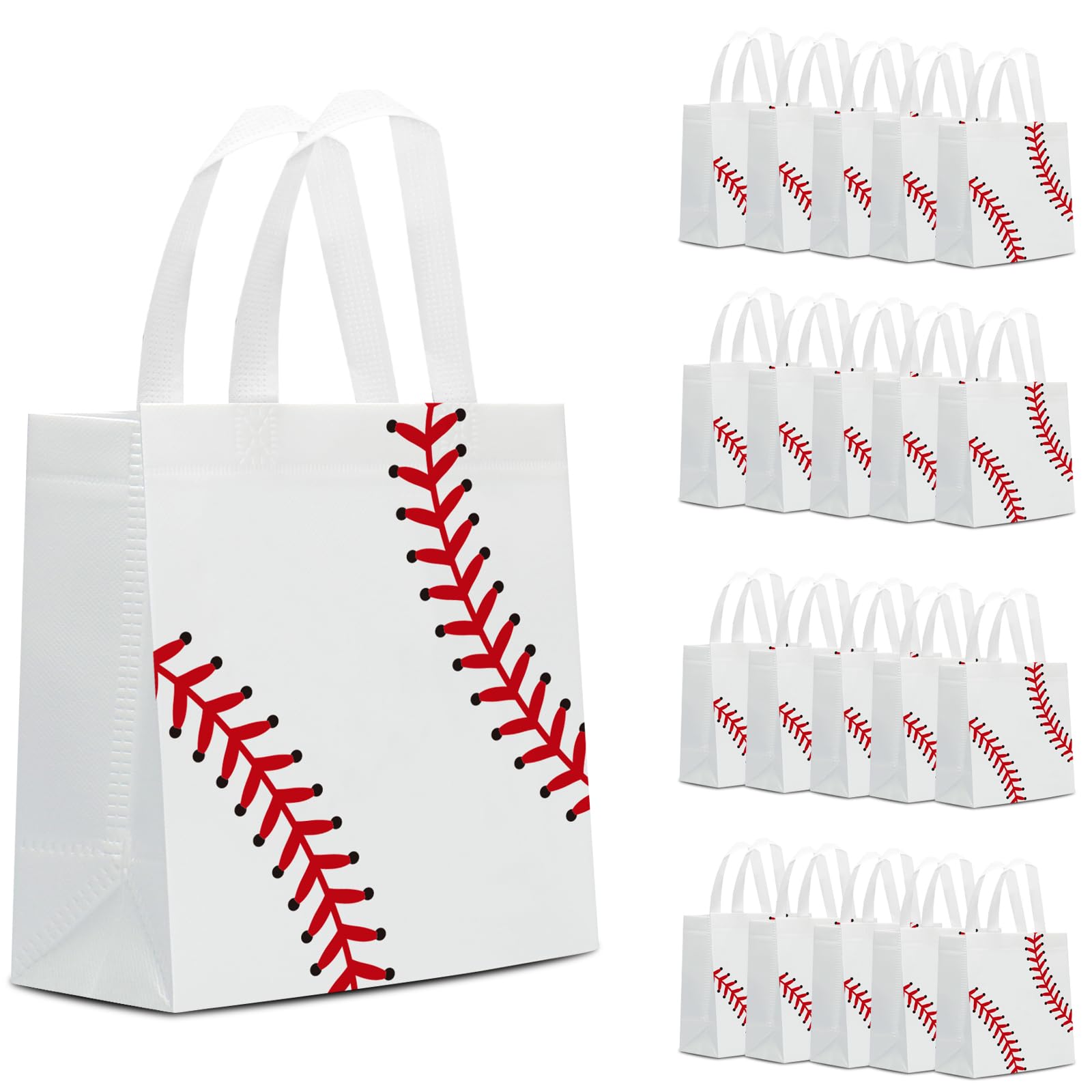 Infankey 24 PCS Baseball Gift Bags Baseball Party Decorations with Handles Reusable Baseball Goodie Snack Favor Bag Non Woven Party Favor Bags for