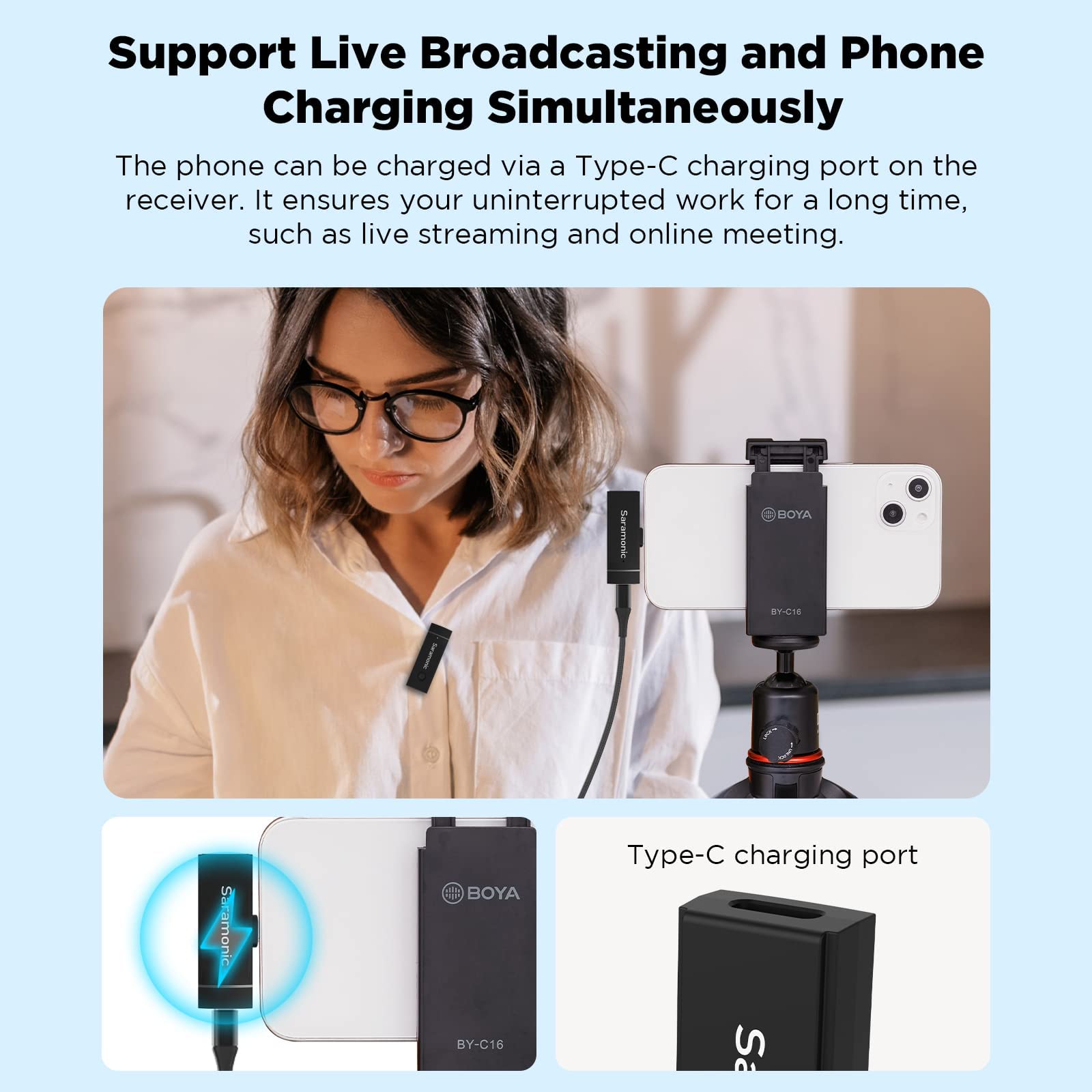 Saramonic Micrófono inalámbrico para iPhone, Blink GO-D1 Micrófono inalámbrico Lavalier de Solapa con 2 Clips en el micrófono de iPhone para iPhone/iPad Dispositivos Lightning