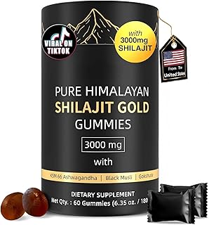 3000mg Himalayan Shilajit Gummies Gold for Men & Women - Organic & Natural with 85+ Essential Minerals & Fulvic Acid - Non-GMO - 100% Natural & Organic (1 Bottle/60 Gummy)