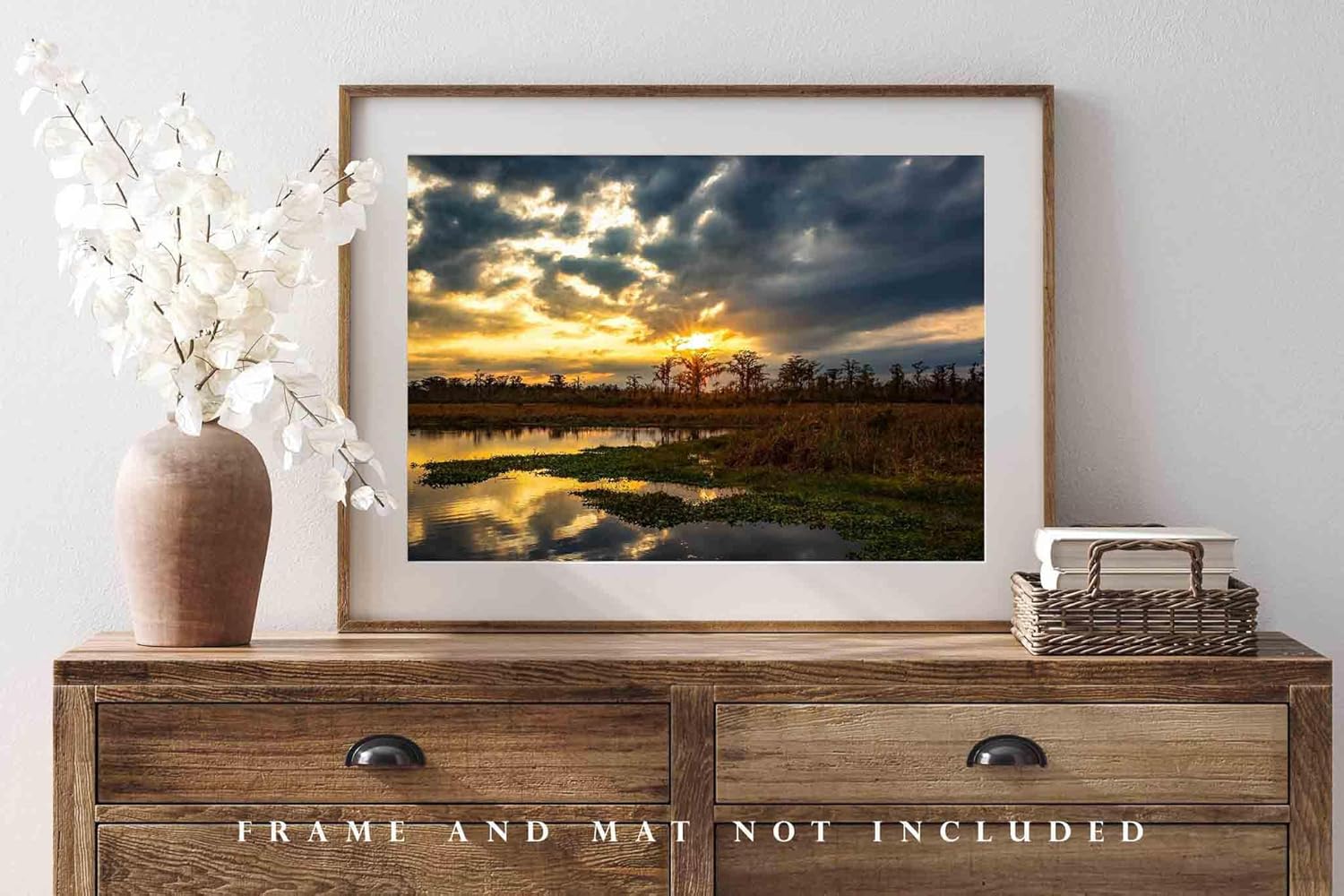 Southern Photography Print (Not Framed) Picture of Golden Sunset Over Bayou on Winter Day in Louisiana Swamp Wall Art Nature Decor (12" x 18")