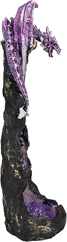Miniatura 5 de Ebros Gift Quartcita Elemental Dragon Guarding Faux Geoda Cuarzo Cristal Quarry Rock Pilar Incienso Soporte Figurita Fantasía Mítico Calabozos y