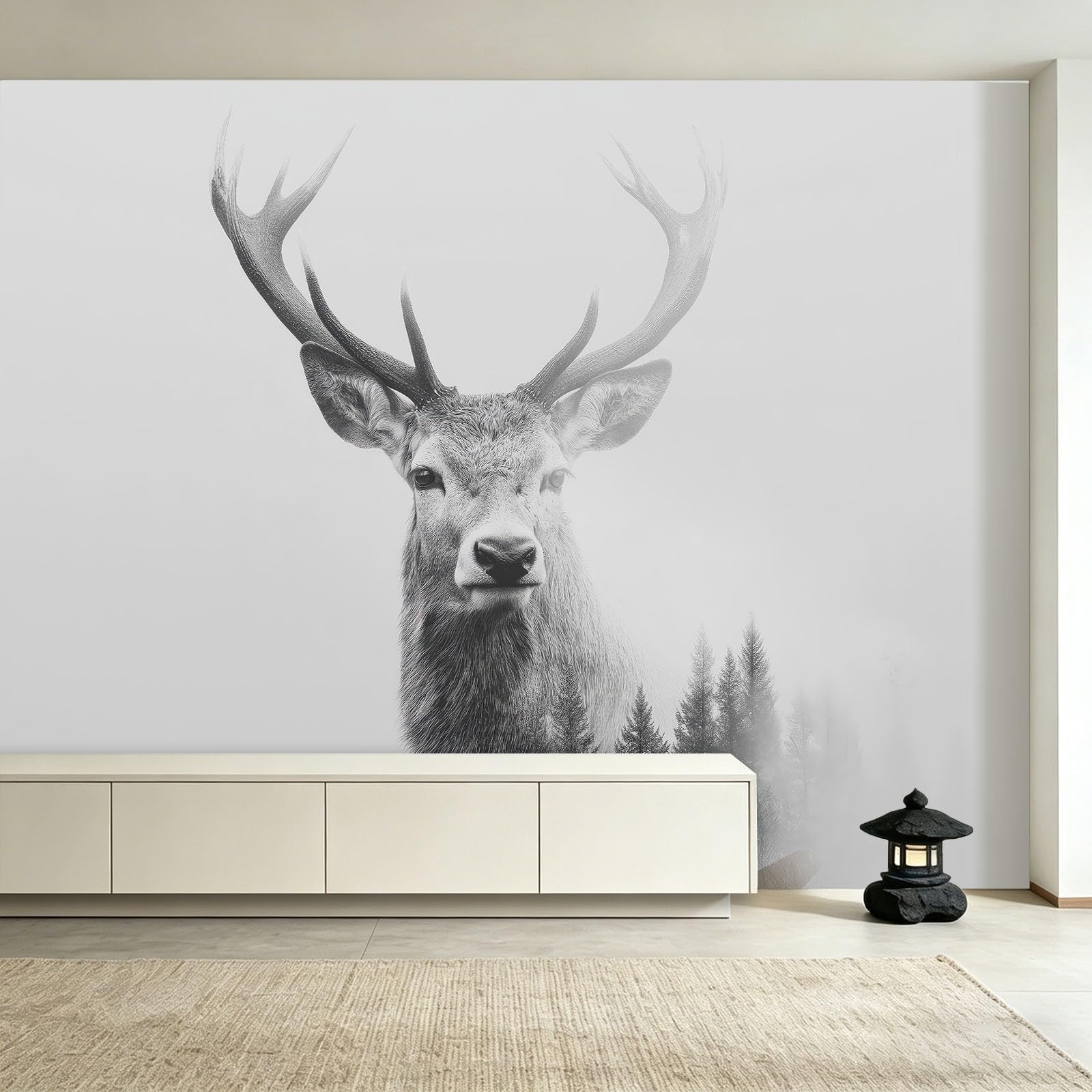 Générique Ręcznie rysowana tapeta z włókniny leśnej 200 x 140 cm, tapeta z dzikimi zwierzętami panoramiczny jeleń, łatwa do zainstalowania dekoracja ścienna do salonu, sypialni, kuchni
