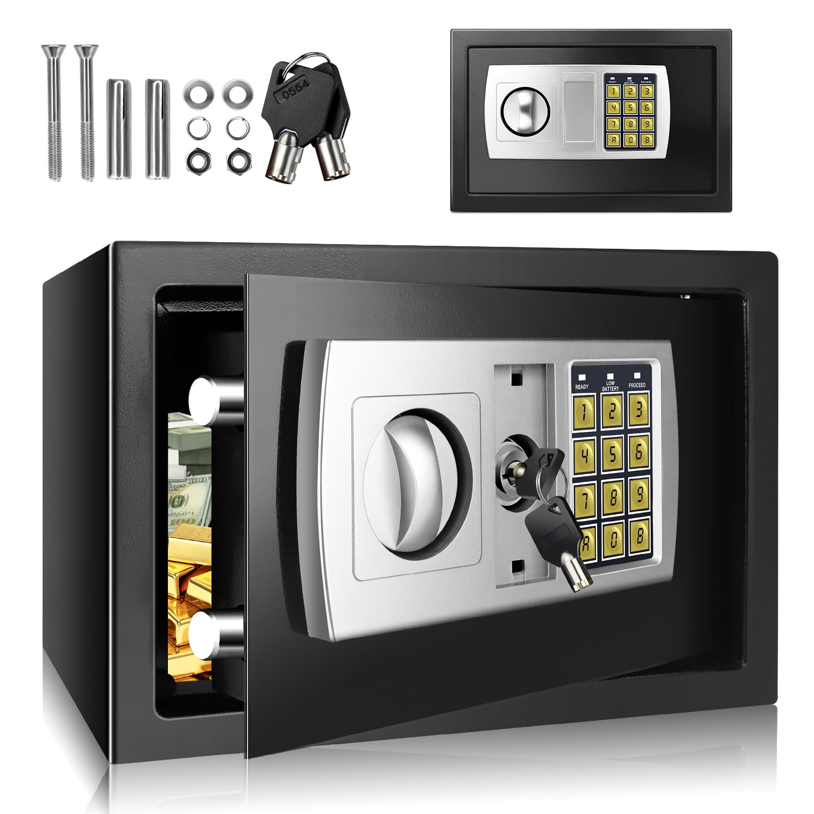 8.5L Digital Safe Box, Safe Boxes for Home Use, Cabinet Security safe with 2 Keys, Electronic Digital Steel Safes for Home Office Hotel Business Money Document Jewelry Passport, 31 x 20 x 20 cm, Black
