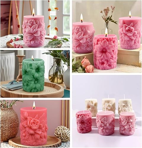 Miniatura 9 de MUAECH Moldes para tarros de velas, moldes de hormigón de silicona para portavelas con tapas, moldes cilíndricos para hacer velas, recipientes de