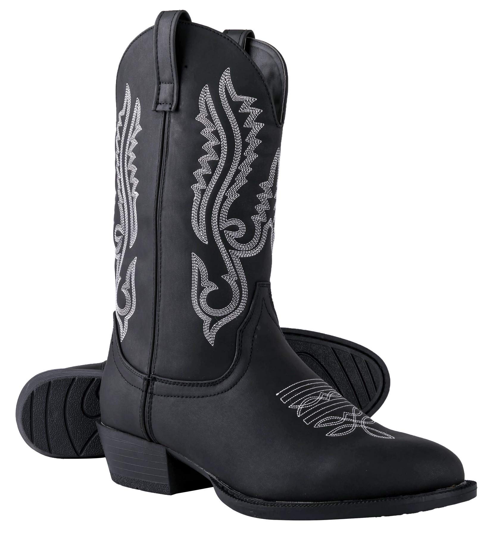 Classic Cowboy Boots for Men - Footwear with Traditional Round Toe Men's Western Boots with Embroidery - Outdoor Water Repellent Durable Boots