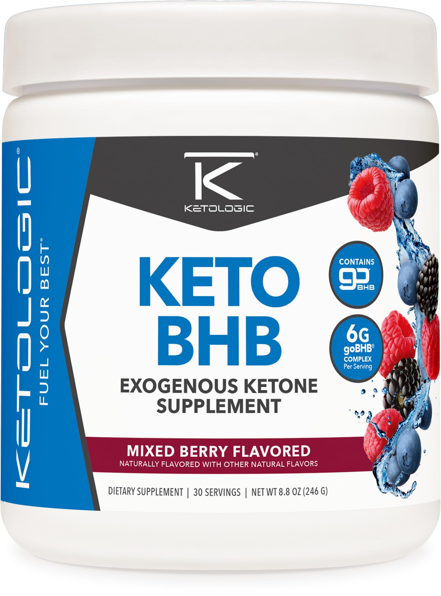 Ketologic Keto BHB (Mixed Berry Flavor) 30 Servings - Exogenous Ketone Supplement with goBHB, Beta-Hydroxybutyrate Salts