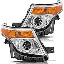 Aosky Projector Headlight Assembly Compatible with 11 to 15 Explorer Halogen Headlamp Chrome Housing with Amber Reflector