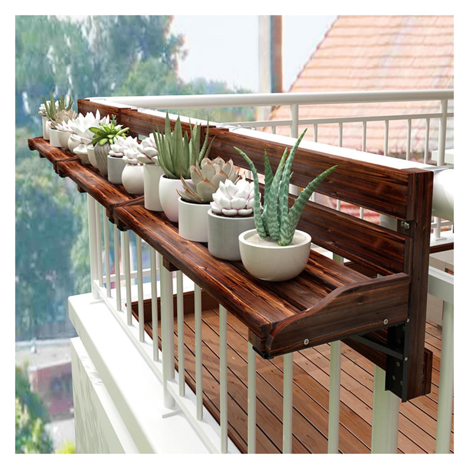 Mesa de balcón Plegable y Ajustable para barandillas Exteriores: Escritorio de Patio Que Ahorra Espacio para terraza y balcón; Mesa Colgante de Altura Regulable (120 x 20 cm / 47,2 x 7,9 pul