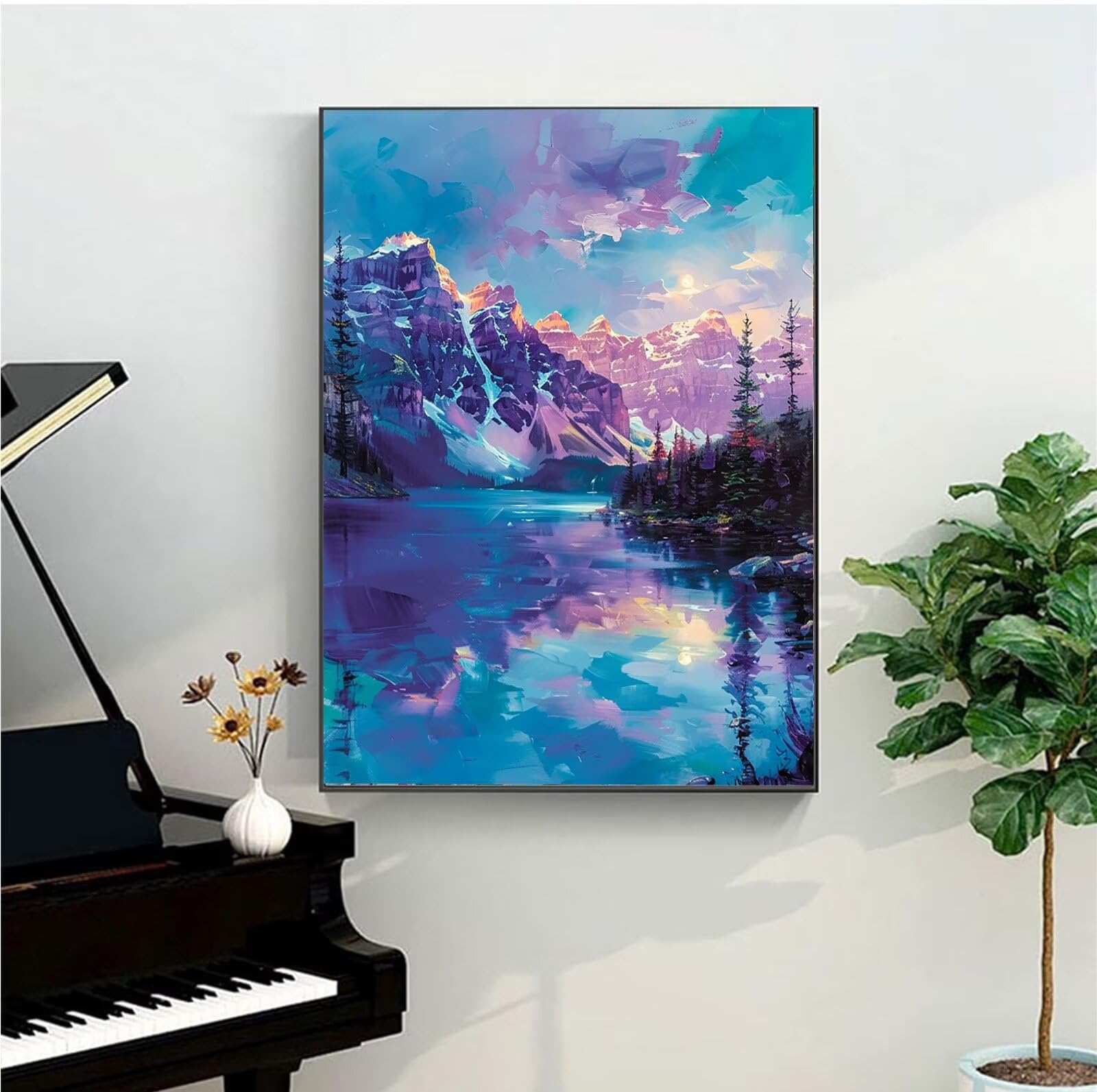 Peepezo Landschaft Malen nach Zahlen, Berge DIY handgemalte Kits, Acrylpigment-Kunstwerk für Heimdekoration, Leinwand, Malerei, Geschenk für Erwachsene, Anfänger, Kinder, 60x80cm (mit Rahmen)