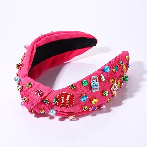 Vista 32 de Diadema para profesora, diadema anudada con perlas de cristal para mujer, lindo libro, para enseñar, adornado con nudo superior, regalos