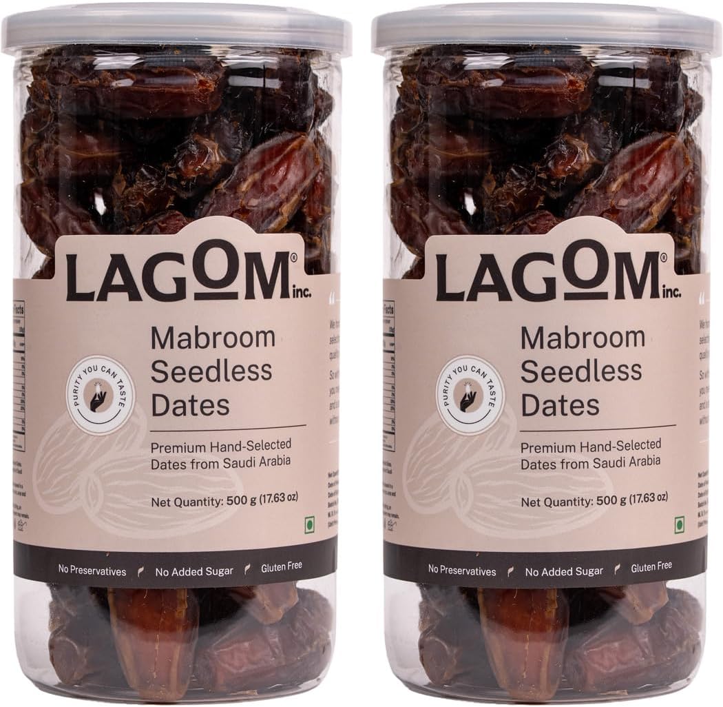 Lagom Mabroom Seedless Dates 1 kg | Premium Pitted Saudi Khajoor | Firm, Chewy Texture with Rich Caramel Taste | No Added Sugar, No Preservatives | Vegan, Gluten Free, Non-GMO