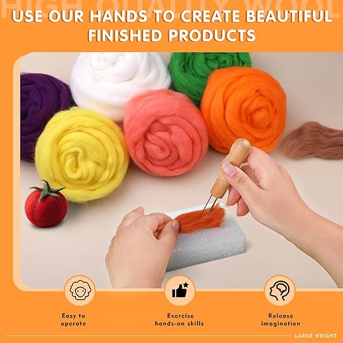 Vista 19 de 3.53 oz lana Roving, suministros de fieltro de lana, lana pura, hilo grueso, hilado de lana giratoria para fieltro de aguja, fieltro húmedo, Blanco