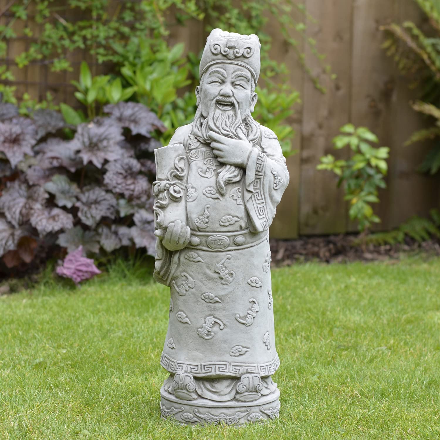 Garden Ornaments By Onefold Grey Onefold - Chinese Confucius Garden Statue | Hand Cast Stone Garden Ornament | Heavy Sculpture | Koi