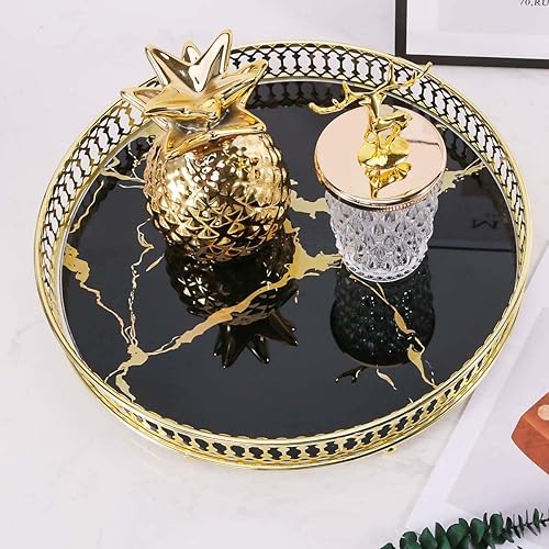 Miniatura 3 de Zosenley Bandeja decorativa de maquillaje, bandeja de tocador de cristal, almacenamiento redondo de cosméticos para joyas, maquillaje, perfume,