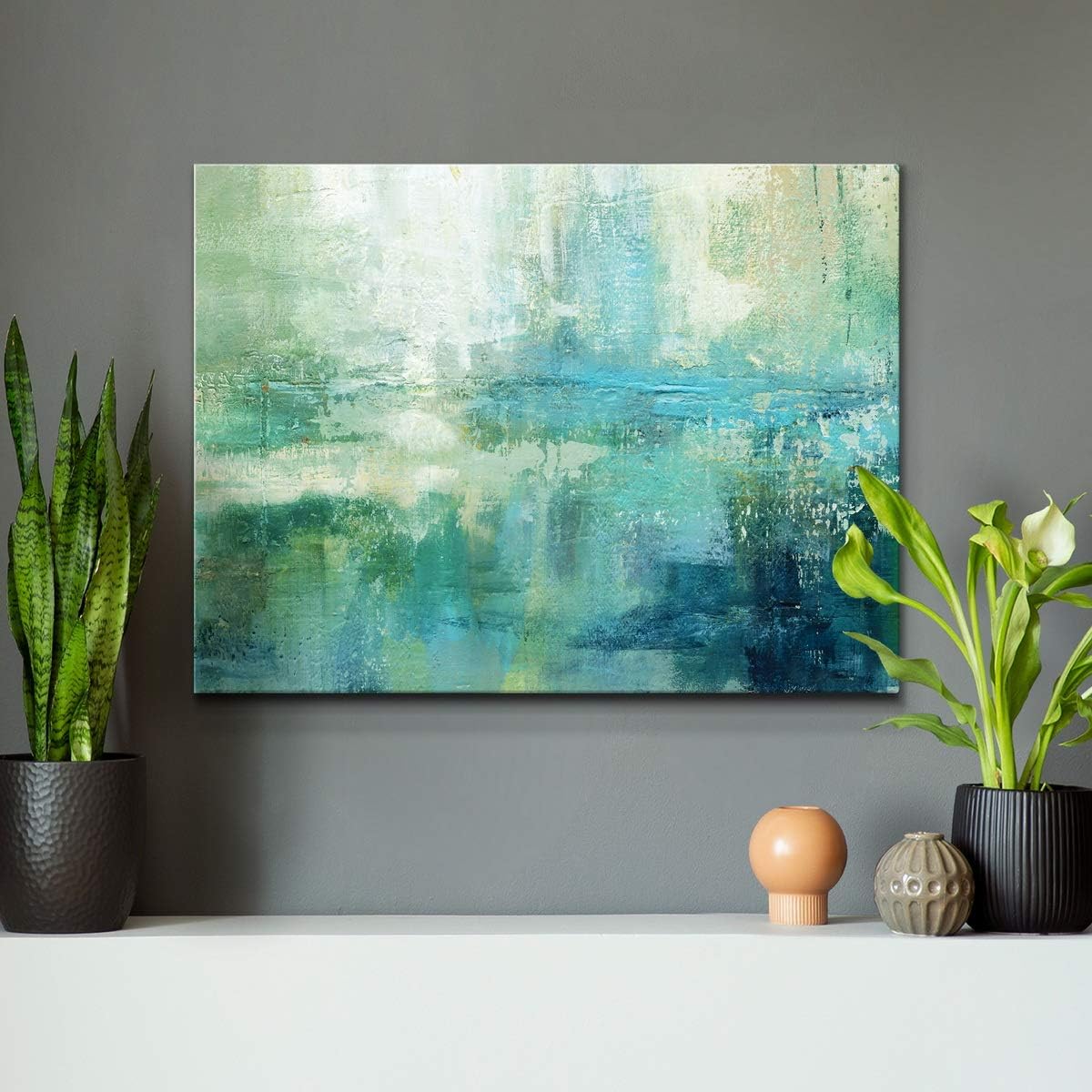 Renditions Gallery Canvas Nature Wall Art Home Paintings & Prints Artwork Green Blue Underwater Mist Modern Glam Wall Hanging Decorations for Bedroom Dining Room Office Kitchen - 12"x18" LT10