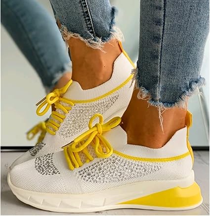 Amazon.com: Zapatillas de deporte de punto con cordones con tachuelas de  color y cristales chisporroteados, para mujer, con plataforma de cristal,  2021, zapatillas de deporte de moda para mujer, zapatos para caminar,
