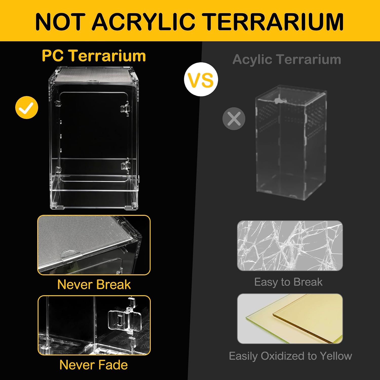 Reptile Tank,12" x 12" x 18" Tall Starter Crested Gecko Terrarium | Vertical Transparent Enclosure Kit,Arboreal Tarantula Ventilation Habitat for Tree Frog Dart Cribs,Gecko,Small Reptile Cage