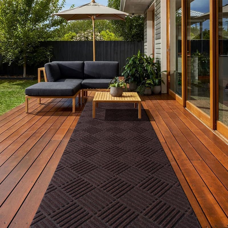 Runner Rugs 2FTx7FT Indoor Outdoor Hallway Runner Rubber Backing Non-Slip Carpet Washable Area Rugs Custom Sizes for Entryway Kitchen Bathroom Laundry Room Balcony Patio Brown