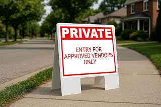 Entry For Approved Vendors Only Private Plastic Sign Red Folding Plastic A-Frame Double Sided 23x23 in. Sign