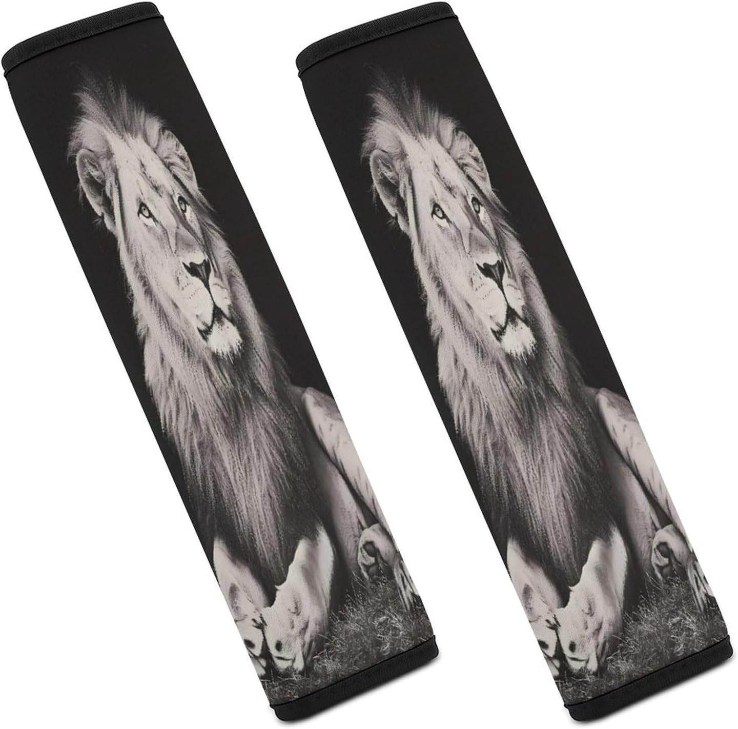 Black And White Liones Car Seat Strap Covers Soft Seat Strap Shoulder Pads Seatbelt Covers for All Car Seats 2PCS