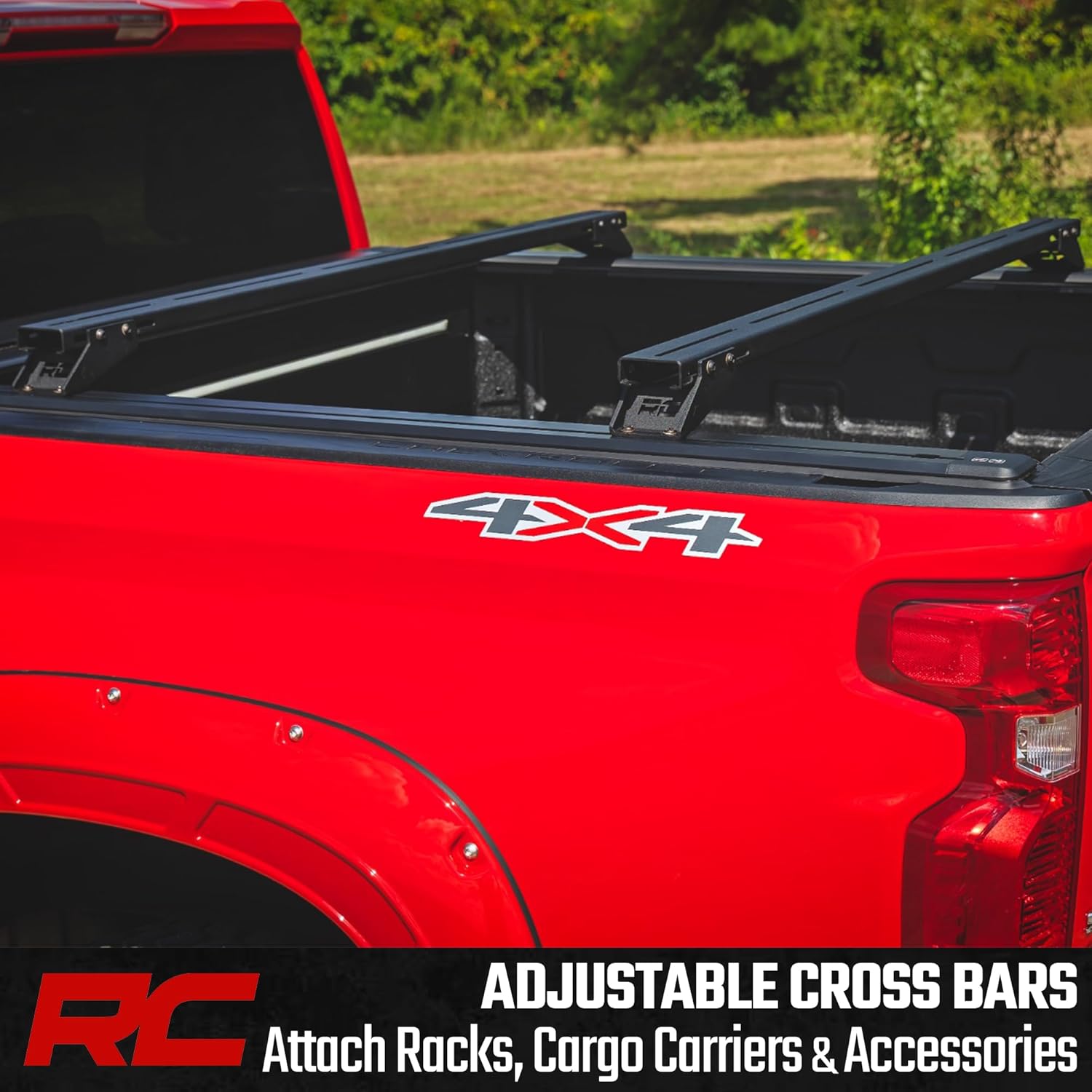 Rough Country Adjustable T-Slot Crossbars for Pickup Truck Beds – Fits 57.25"–65.25" Tracks, 3.25" Tall Cargo Rails, Universal T-Slot Mounting for Racks & Accessories