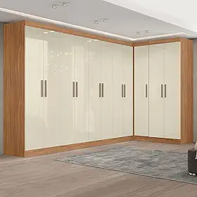 Guarda-roupa Modulado de Canto 11 Portas e 4 Gavetas Paris Cinamomo/Off White