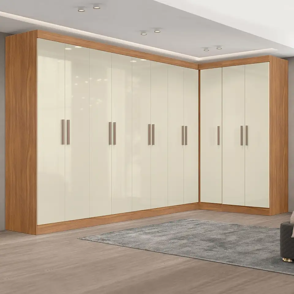 Guarda-roupa Modulado de Canto 11 Portas e 4 Gavetas Paris Cinamomo/Off White