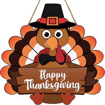 Thanksgiving Turkey Door Sign Happy Thanksgiving Wooden Front Doors Hanger Turkey Door Wreath Thanksgivings Party Decorations for Home Wall Porch Indoor Outdoor Farmhouse Harvest