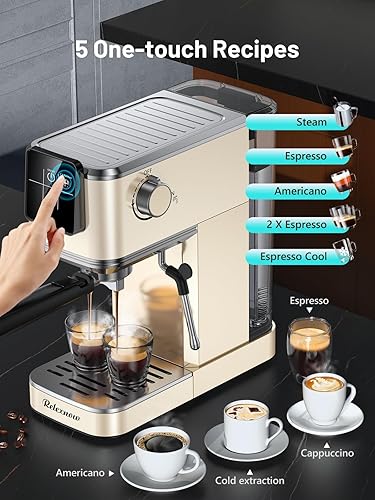Miniatura 4 de Máquina de café expreso, 20 bares, espumador de leche y panel LCD, máquina de café caliente y helado, máquina de café espresso de acero inoxidable