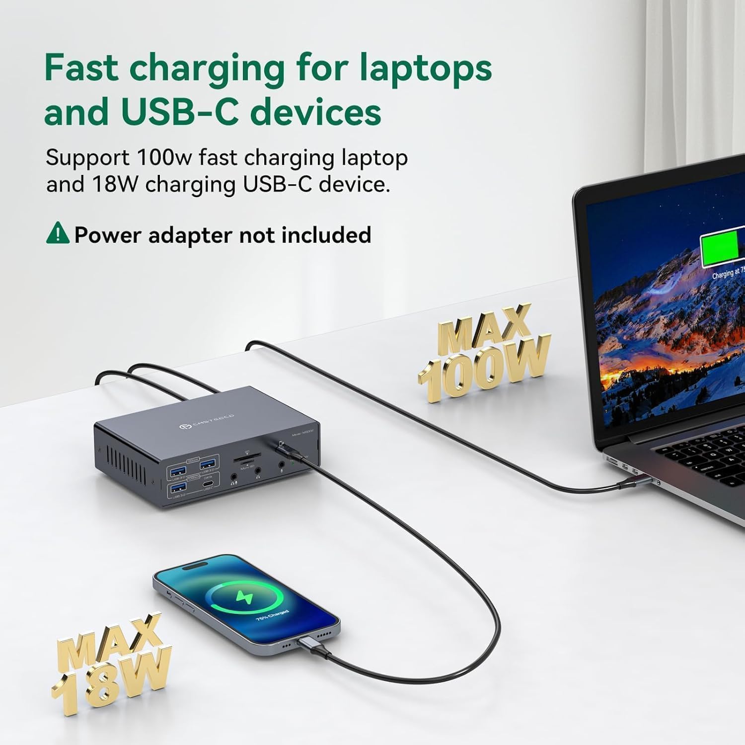Thunderbolt Docking Station 3 Monitors 4K@60Hz for M1 M2 M3 M4 MacBook Pro/Air with DisplayLink Technology, 19 in 1 USB C Dock with 2 HDMI & 2 DisplayPort, PD 100W, QC 18W, USB 3.2 10 Gbps 9