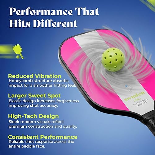 Miniatura 3 de Swinton Paletas de pickleball aprobadas por USAPA de fibra de carbono para control de potencia y giro, superficie avanzada texturizada para tomas de