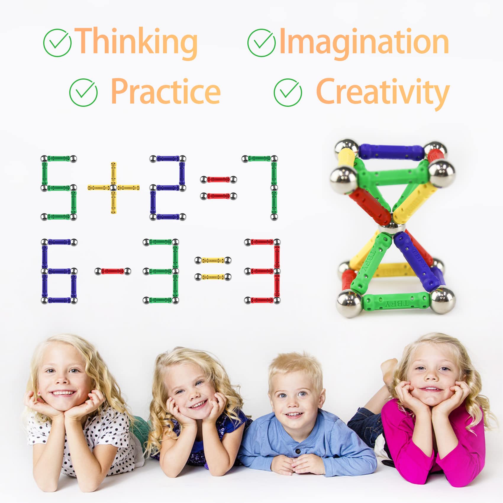 144 Pièces Bâtons Magnétiques, Jouets de Construction éducatifs Cadeau Ensemble 3D Jouet de Puzzle des Adultes et des Enfants (Plus de 5 Ans)