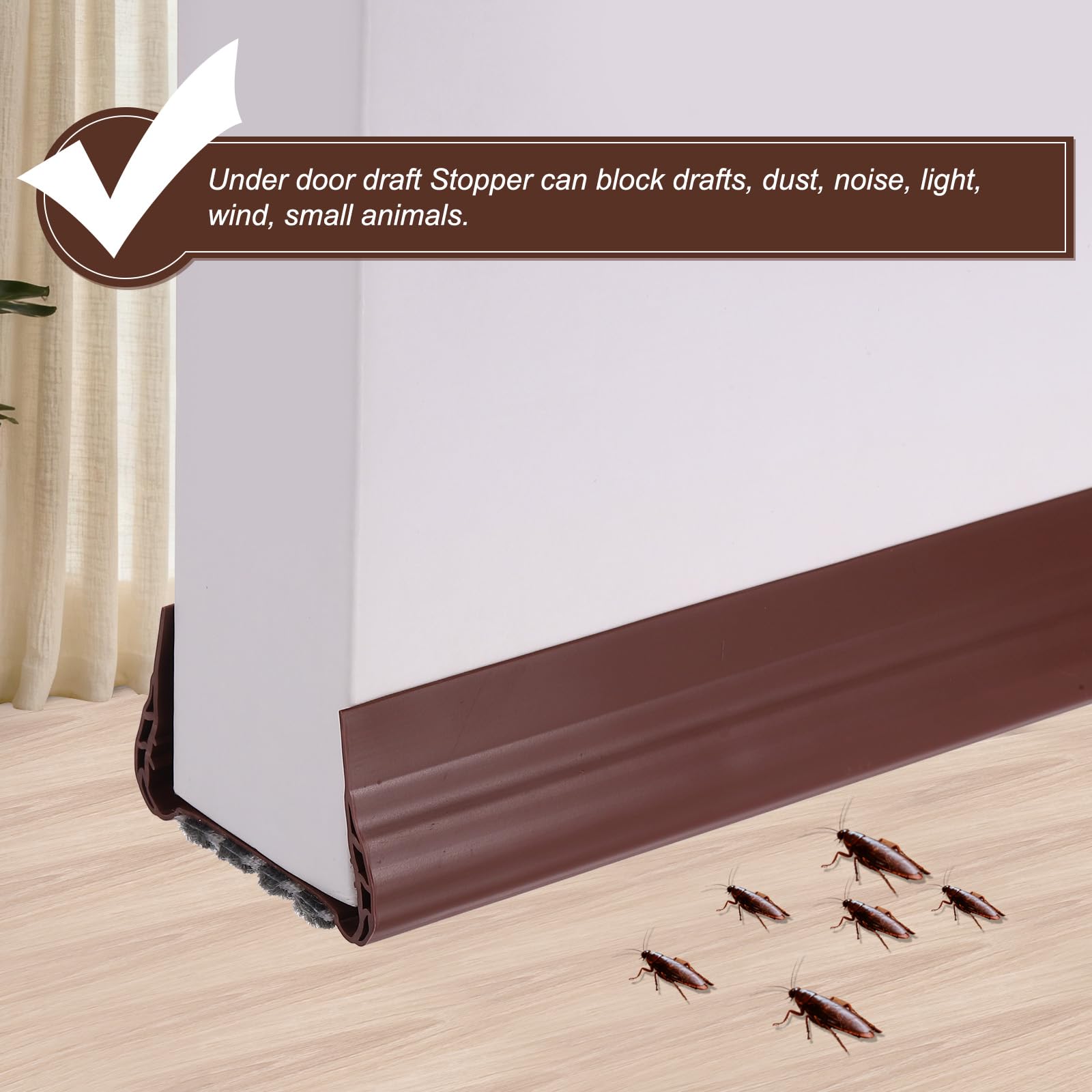 PATIKIL 2 Pezzi 93 Cm ParaSpifferi Sottoporta Adatta Per Porte Marrone | Guarnizione Sottoporta In PVC Con Spazzola, Con Spessore 5.8-5.7 Cm, Interne Esterne