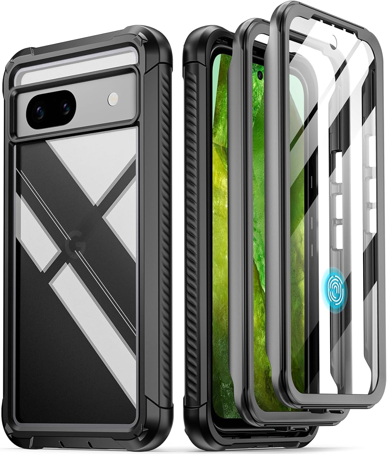 Poetic Guardian Case for Google Pixel 9 Pro XL 5G, Built-in Screen Protector [Work with Fingerprint ID], [2 Front Frame] [Wireless Charge] Full Body Shockproof Rugged Clear Cover Case, Black/Clear