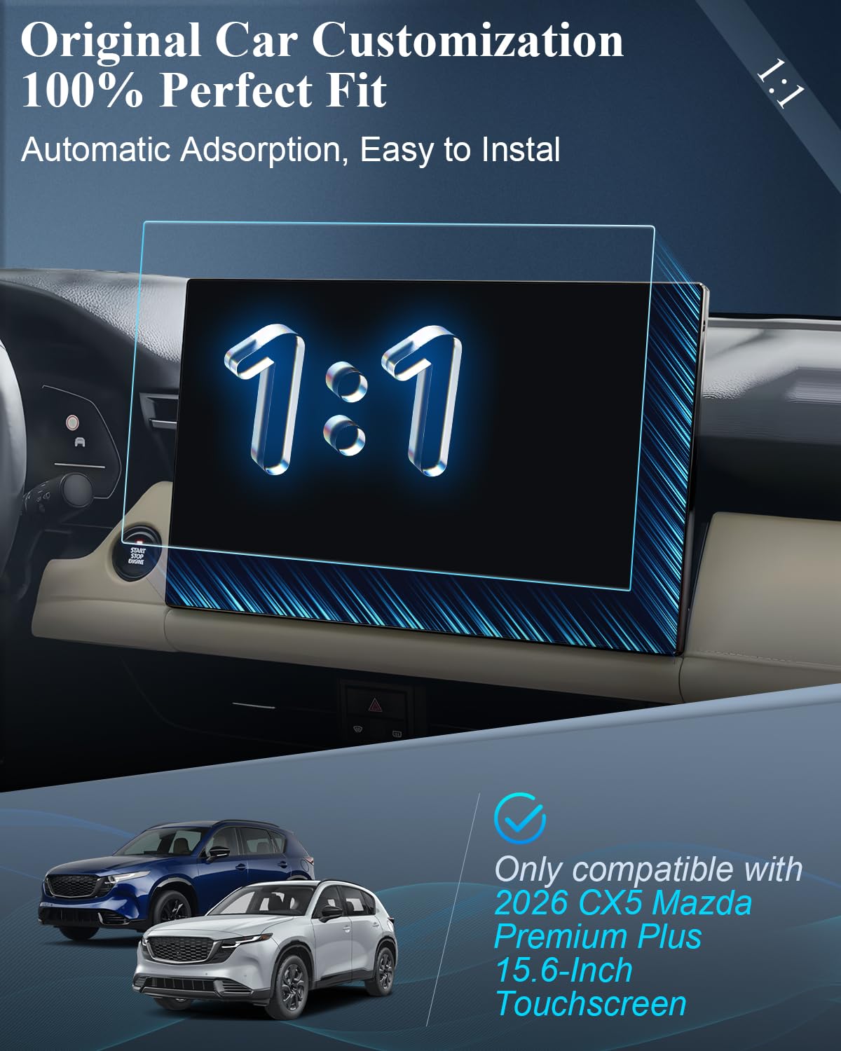 BIBIBO Protector de pantalla mate antirreflejos para Mazda CX5 2026 de 15.6 pulgadas Mazda CX-5 Premium Plus 2026, pantalla táctil de 15.6 pulgadas, vidrio templado, antiarañazos, reduce las huellas