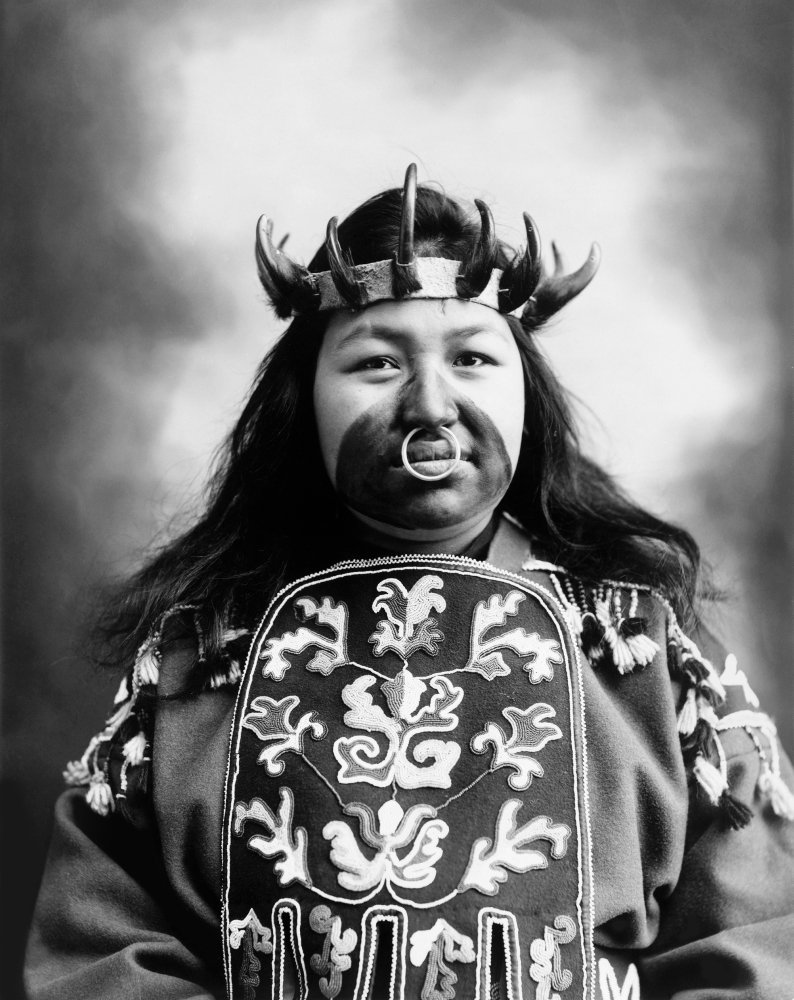 Tlingit Native American C1906 Nkaw-Claa A Tlingit Native American Woman In Full Potlatch Dancing Costume Photograph C1906 Poster Print by (24 x 36)