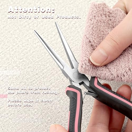 Miniatura 7 de LEONTOOL Mini alicates de punta de aguja para fabricación de joyas, alicates de nariz de cadena de 6 pulgadas con mandíbulas lisas, mini pinzas de