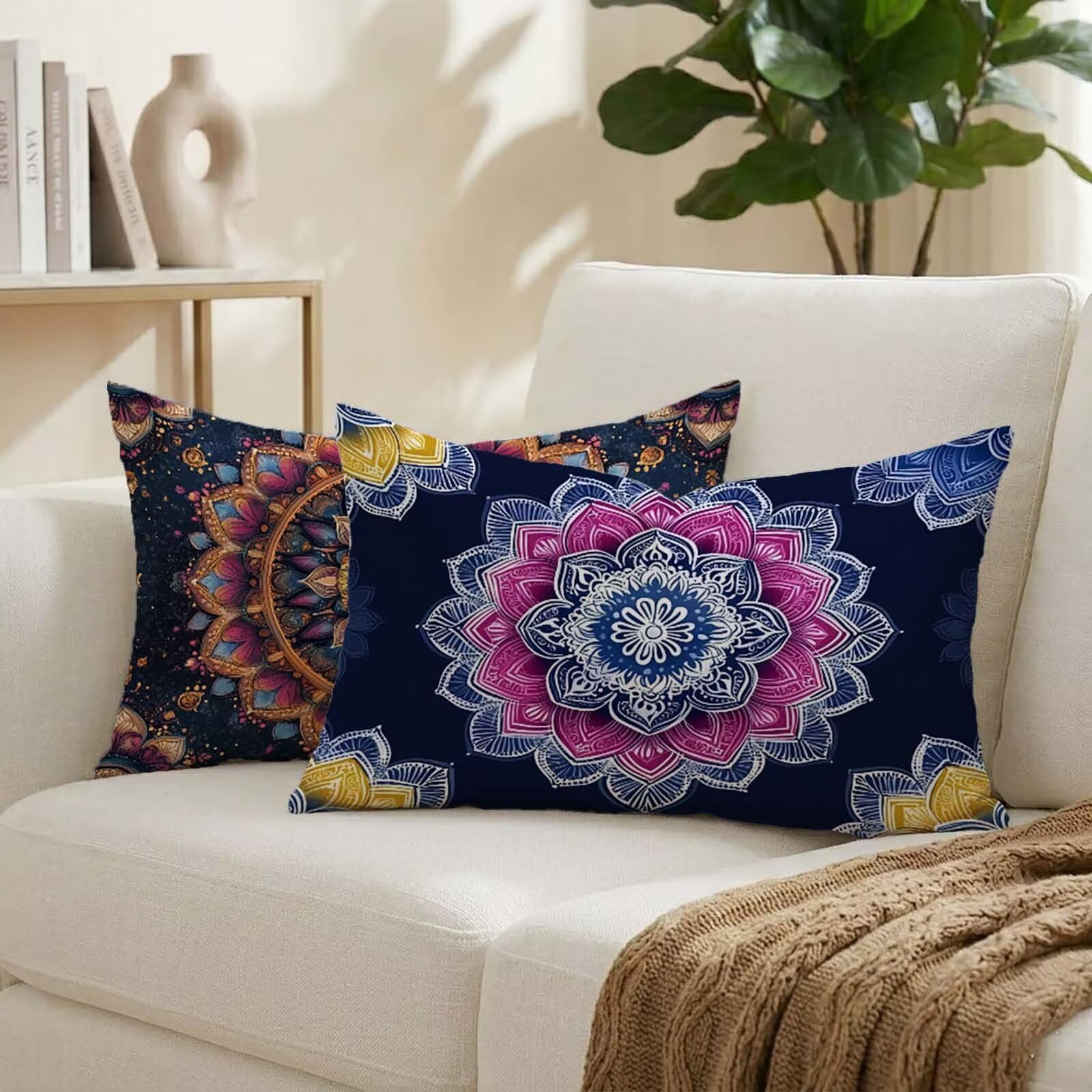 Coussin exterieur impermeable 50x80 lot de 2 mandala fleur pour salon de jardin