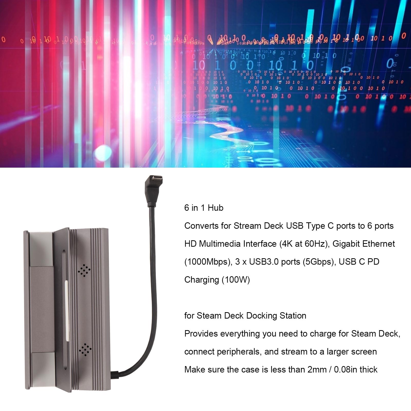 Docking Station USB C per Steam Deck 6 in 1 Hub di Ricarica Compatto e Veloce per Giochi Lega di Alluminio Grigio 1 unità